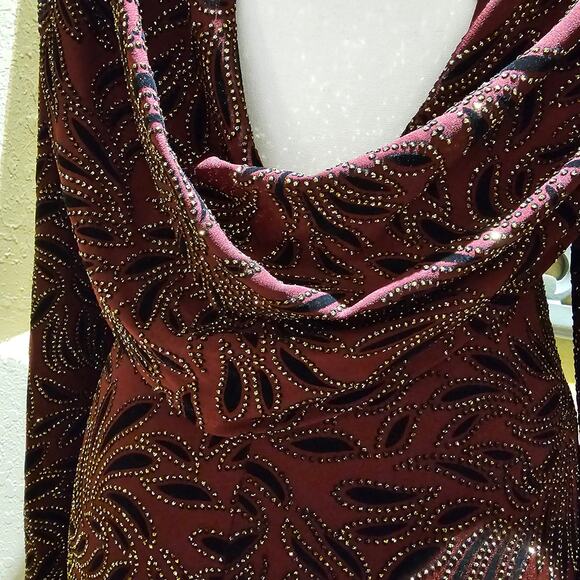 Windsor Burgundy Velvet Jeweled Mini Dress M Cowl Back Bodycon Holiday Party - Picture 8 of 13